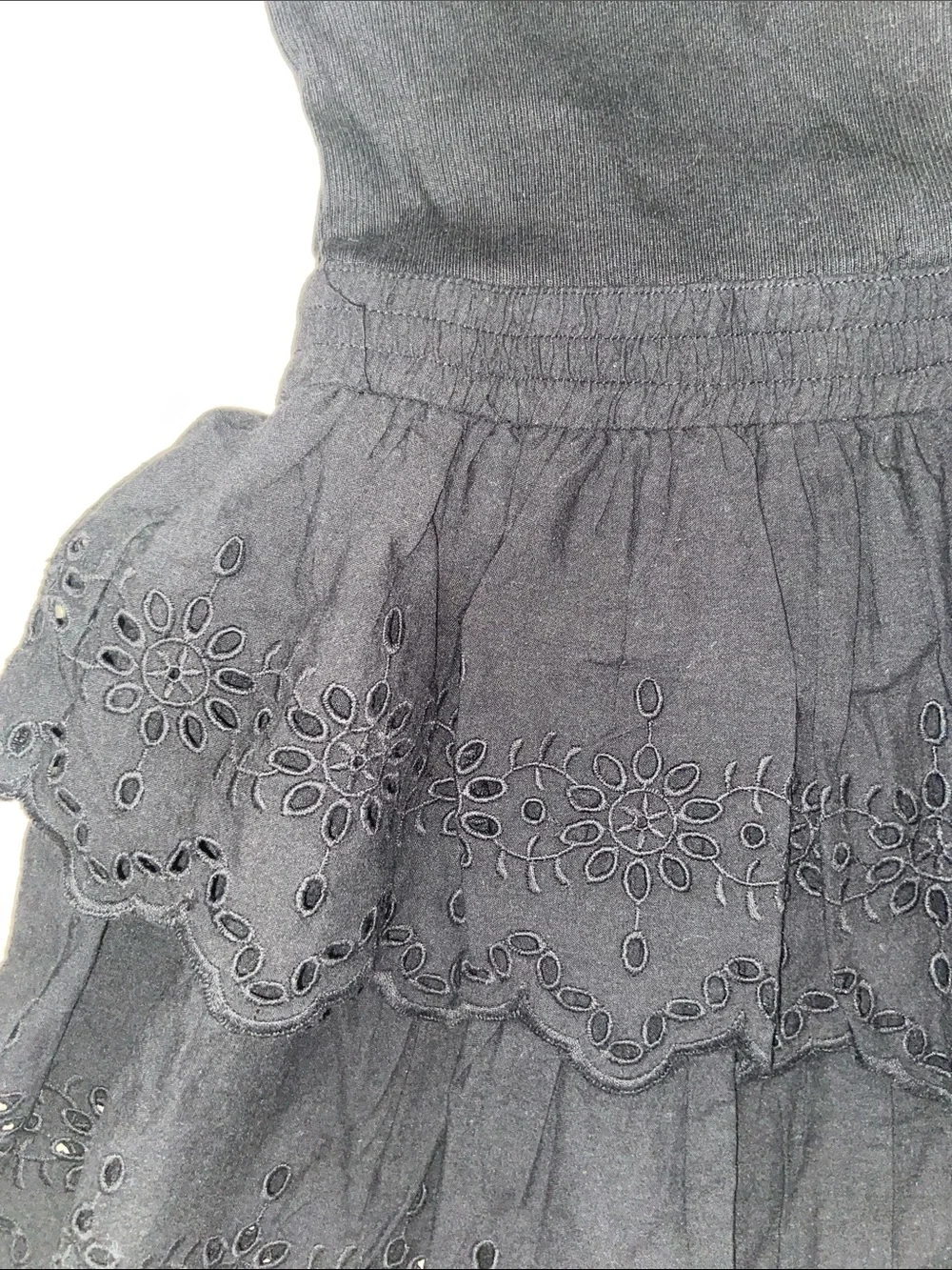 Gap Girls Small Black Eyelet Tiered Dress - Sleeveless Knit Jersey Style New